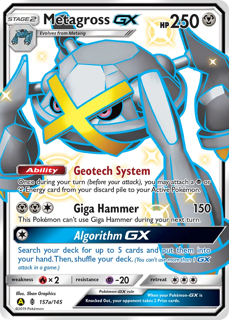 Metagross-GX #157a, Guardians Rising 2019 Yellow A Alternate Art Hidden Fates Ultra Ball Collection
