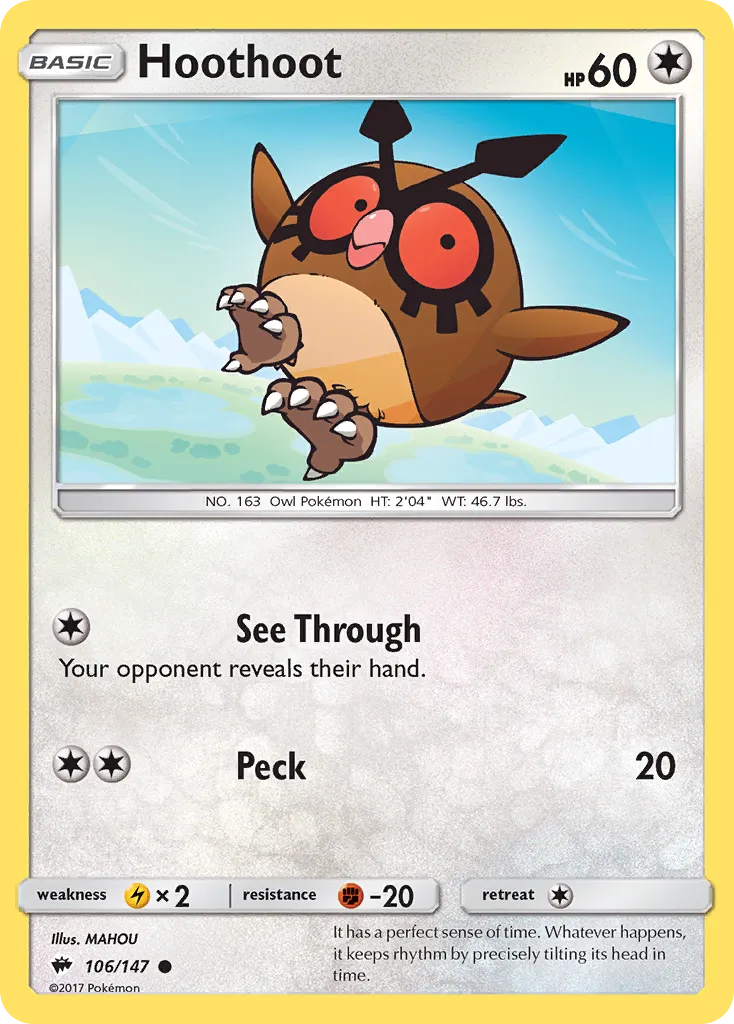 Hoothoot #106, Burning Shadows Reverse Foil