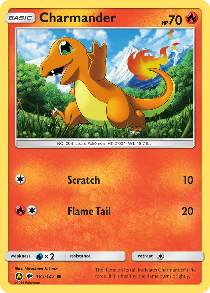 Charmander #18a, Burning Shadows Yellow A Alternate Art Charmander Sidekick Coll.
