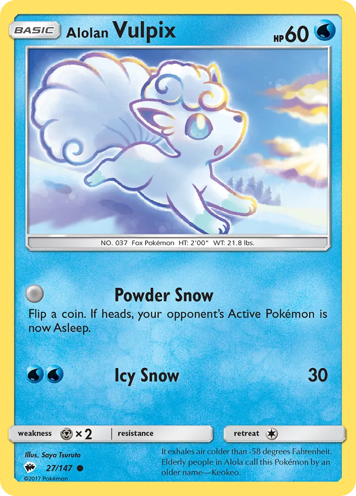 Alolan Vulpix #27, Burning Shadows Reverse Foil