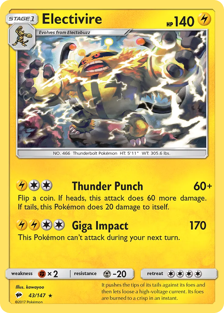 Electivire #43, Burning Shadows Reverse Foil