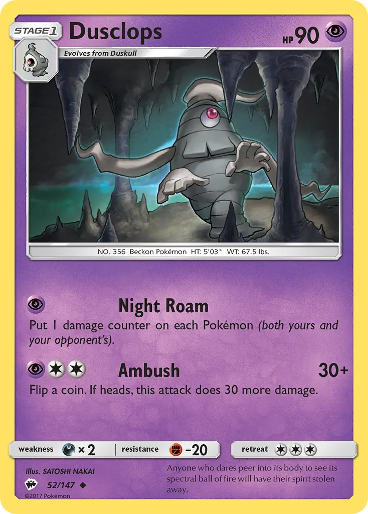 Dusclops #52, Burning Shadows Reverse Foil
