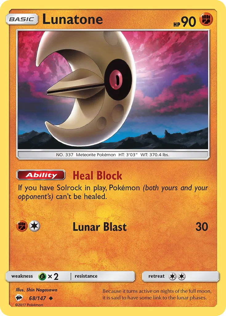 Lunatone #68, Burning Shadows Reverse Foil
