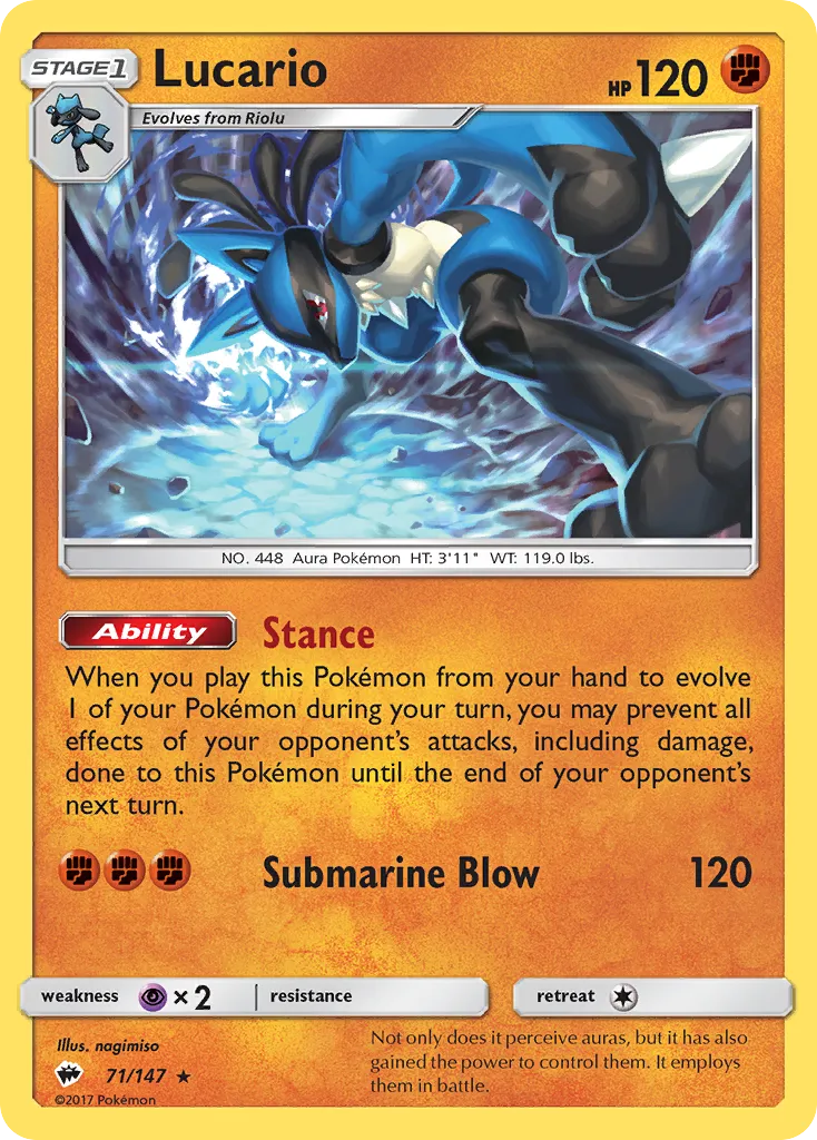 Lucario #71, Burning Shadows Reverse Foil
