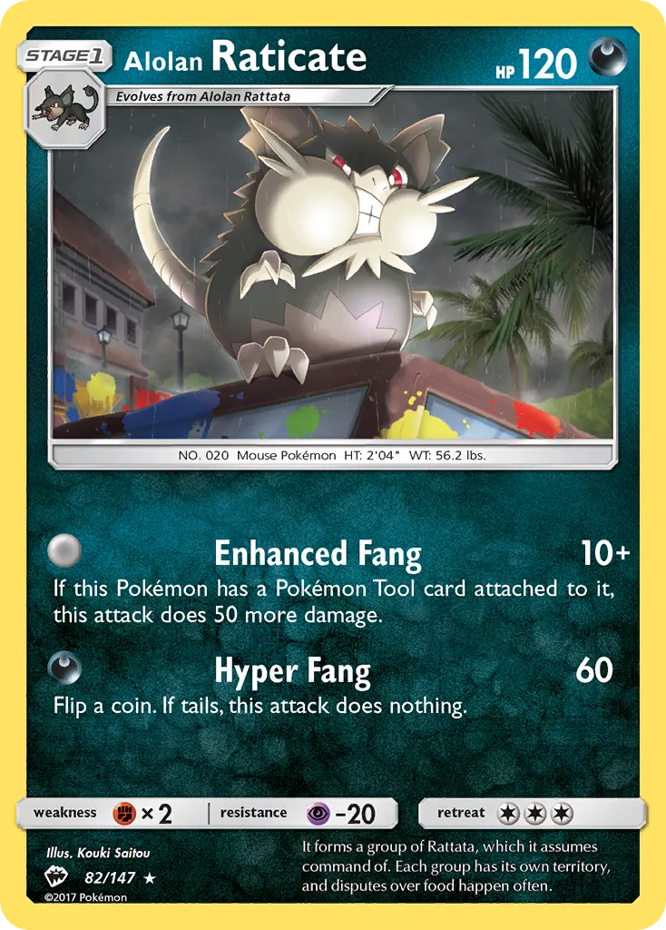 Alolan Raticate #82, Burning Shadows Reverse Foil