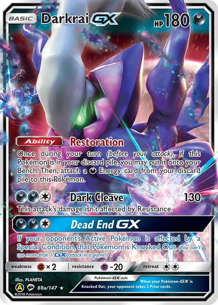 Darkrai-GX #88a, Burning Shadows Yellow A 2018 Shining Legends Figure Collection