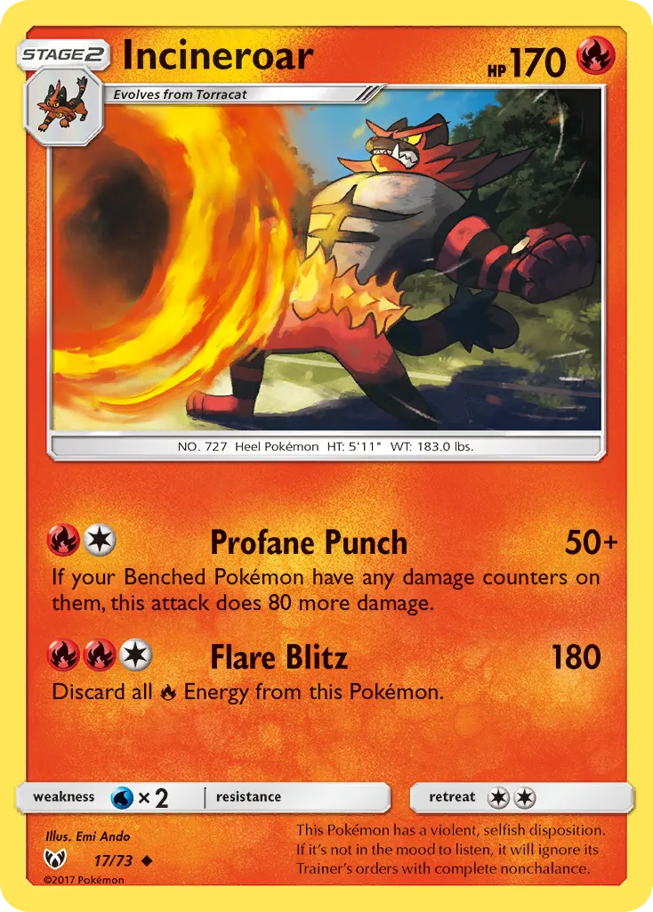 Incineroar #17, Shining Legends Reverse Foil
