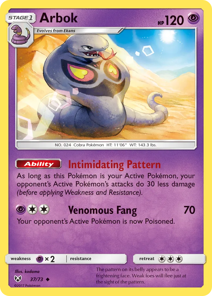 Arbok #37, Shining Legends Reverse Foil