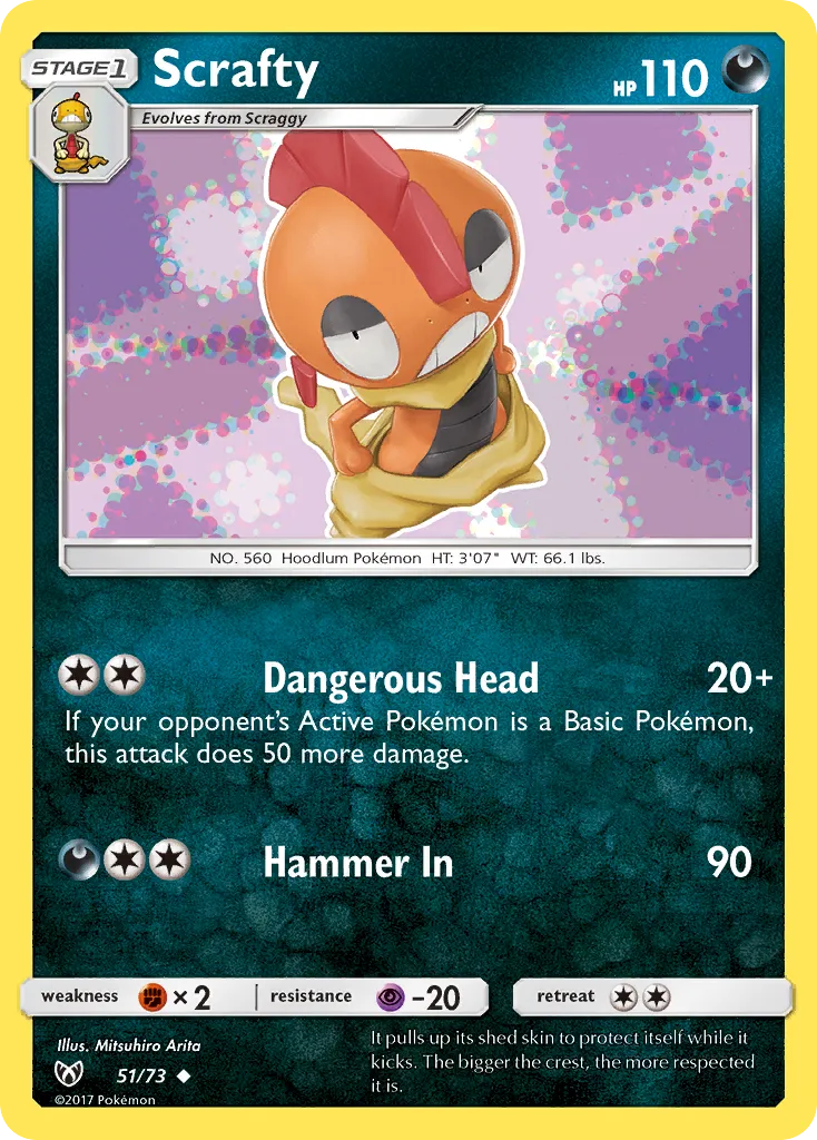 Scrafty #51, Shining Legends Reverse Foil