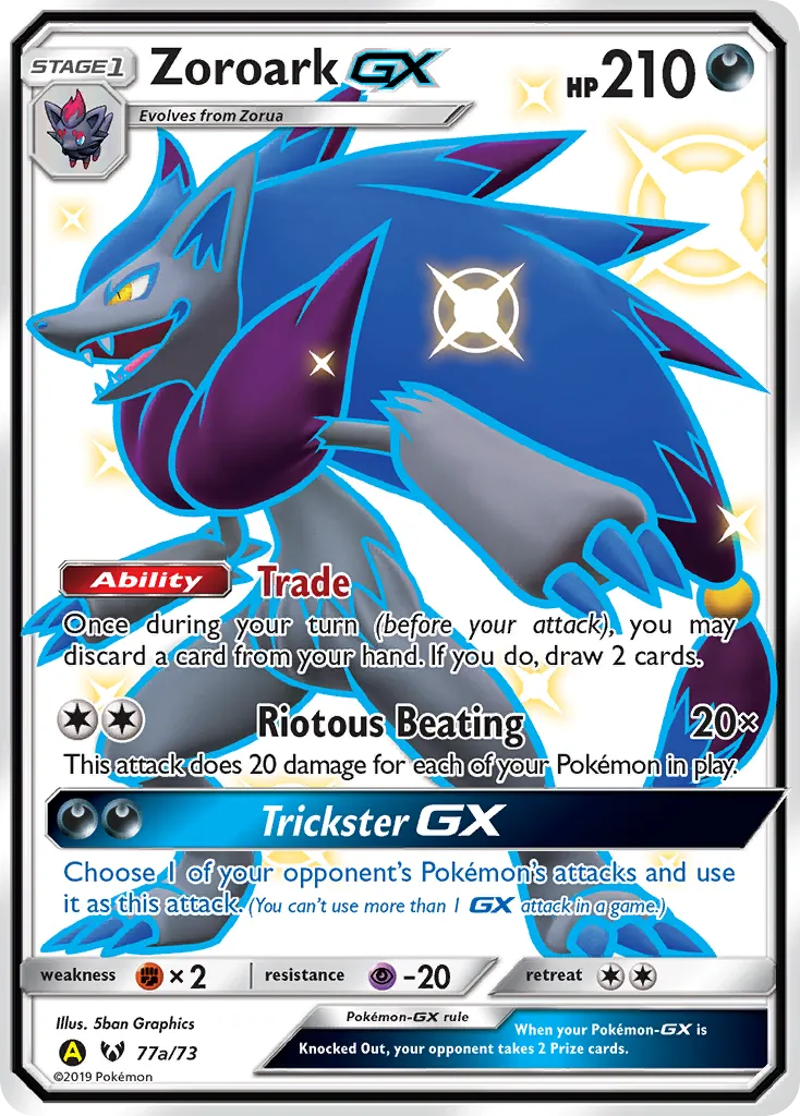 Zoroark-GX #77a, Shining Legends 2019 Yellow A Alternate Art Hidden Fates Great Ball Collection
