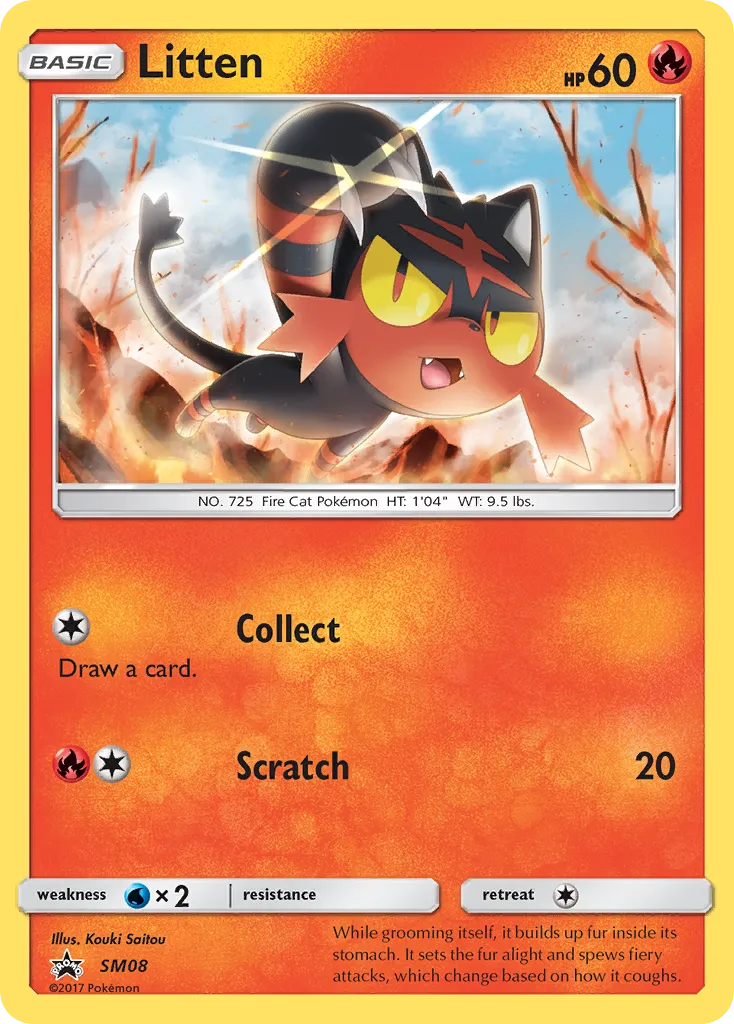 Litten #SM08, SM Black Star Promos Sun & Moon Three Pack Blisters