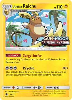 Alolan Raichu #SM72, Crimson Invasion Prerelease