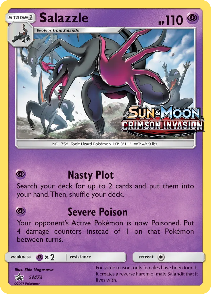 Salazzle #SM73, SM Black Star Promos Crimson Invasion Prerelease