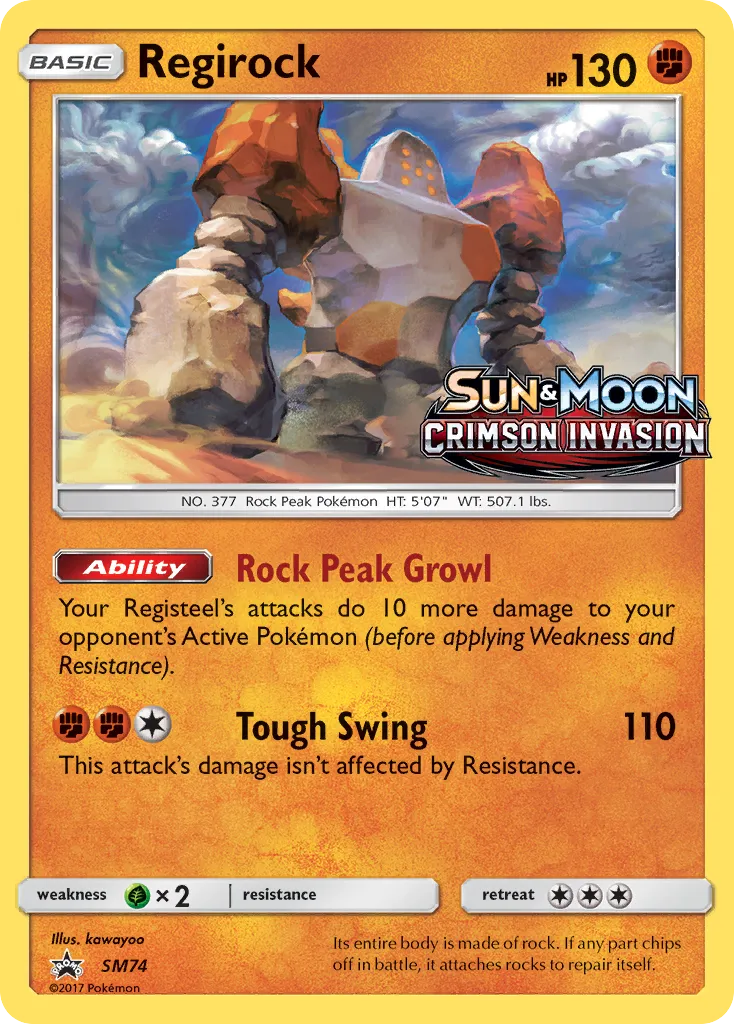 Regirock #SM74, SM Black Star Promos Crimson Invasion Prerelease-Staff