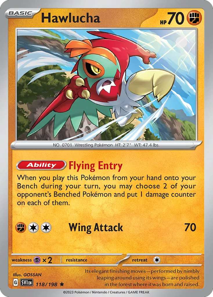 Hawlucha #118, Scarlet & Violet Reverse Holo