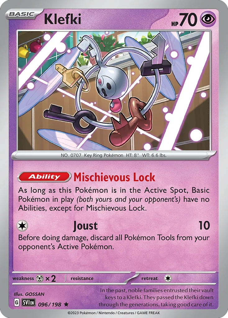 Klefki #96, Scarlet & Violet Reverse Holo