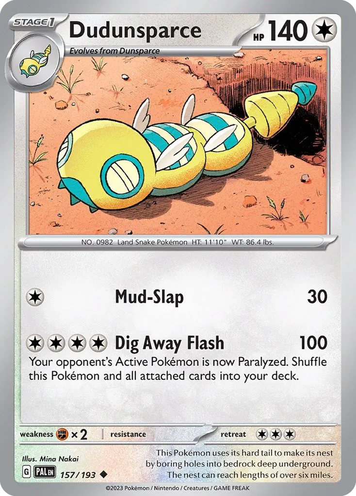 Dudunsparce #157, Paldea Evolved Reverse Holo