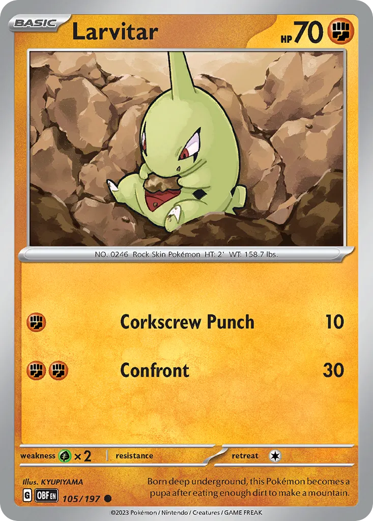 Larvitar #105, Obsidian Flames Reverse Holo