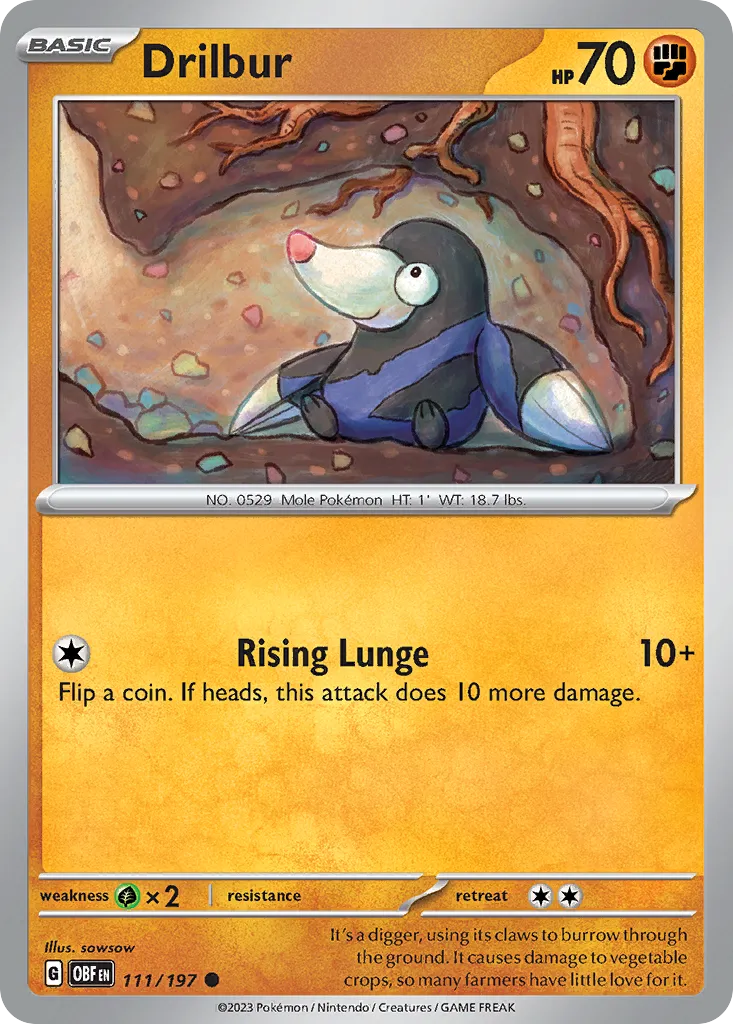 Drilbur #111, Obsidian Flames Reverse Holo