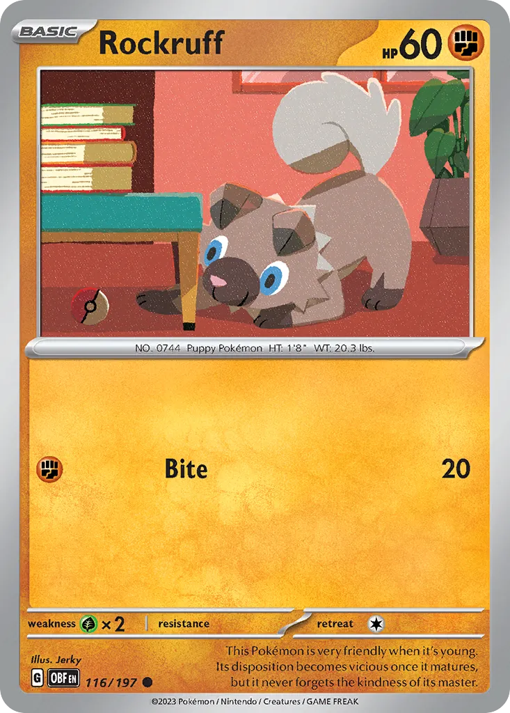 Rockruff #116, Obsidian Flames Reverse Holo