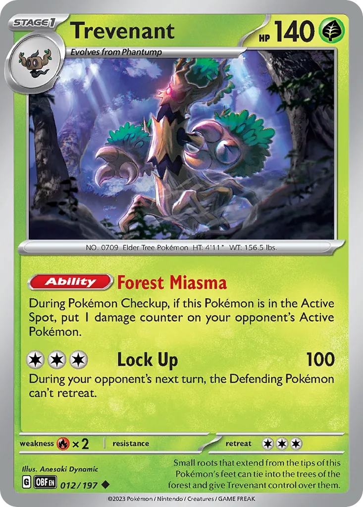 Trevenant #12, Obsidian Flames Reverse Holo