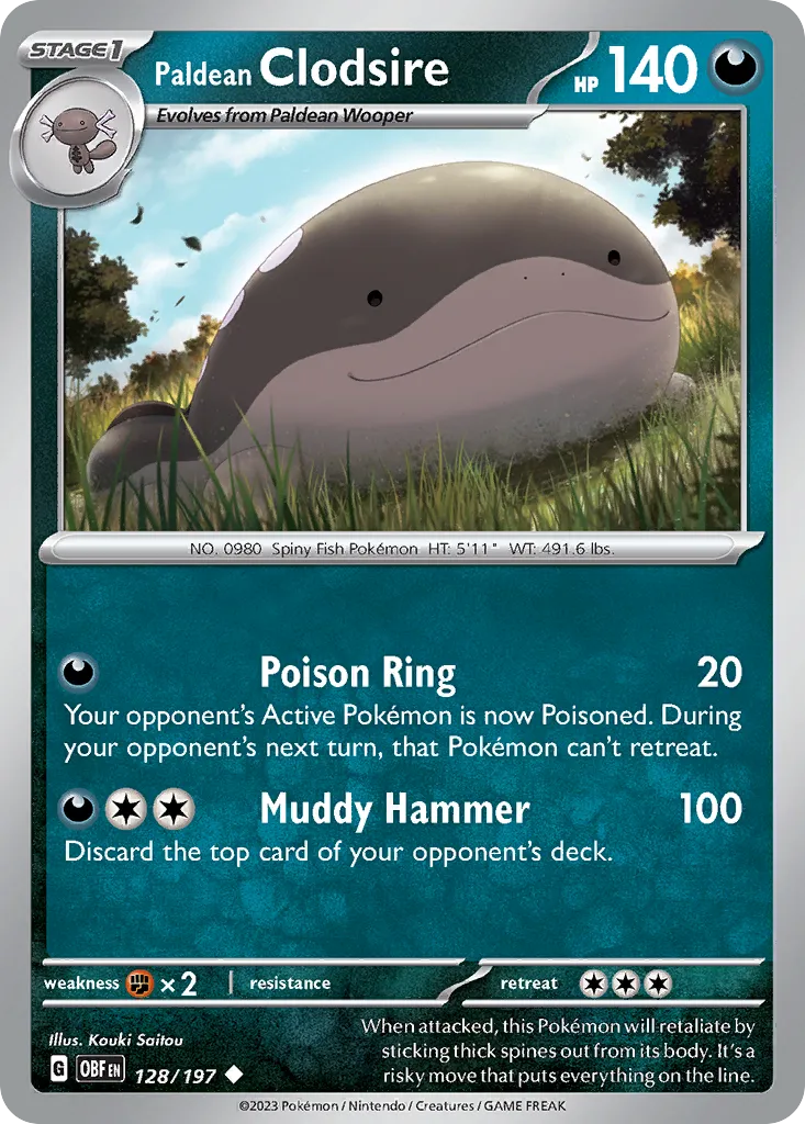 Paldean Clodsire #128, Obsidian Flames Reverse Holo