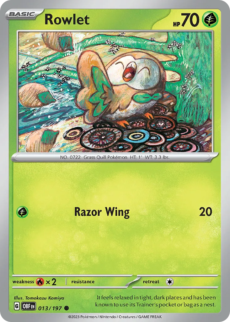 Rowlet #13, Obsidian Flames Reverse Holo