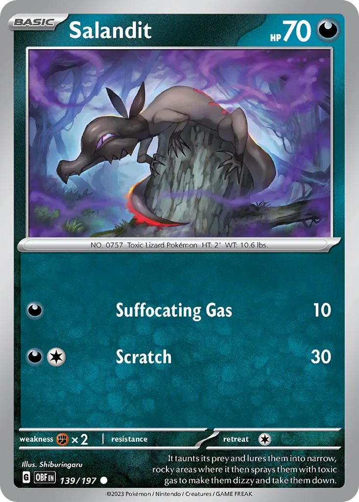 Salandit #139, Obsidian Flames Reverse Holo