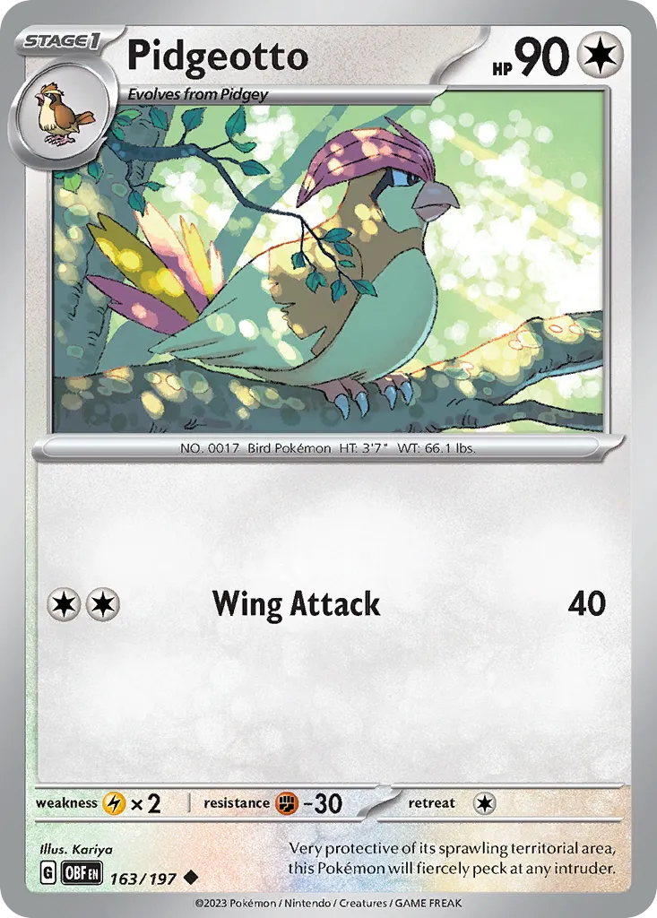 Pidgeotto #163, Obsidian Flames Reverse Holo