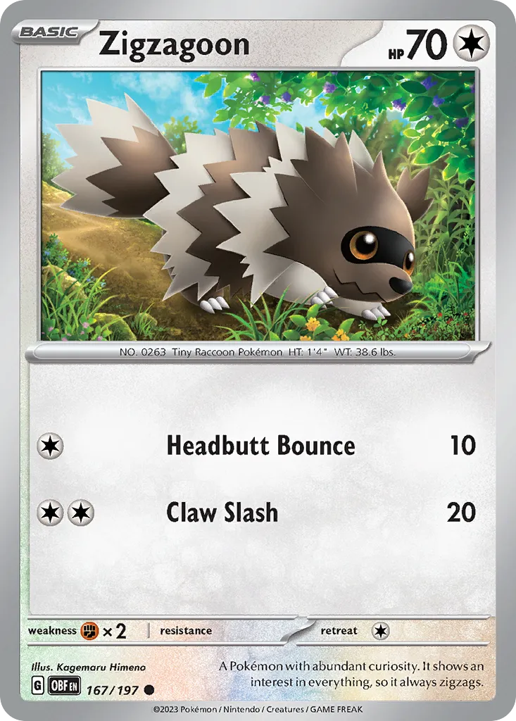 Zigzagoon #167, Obsidian Flames Reverse Holo
