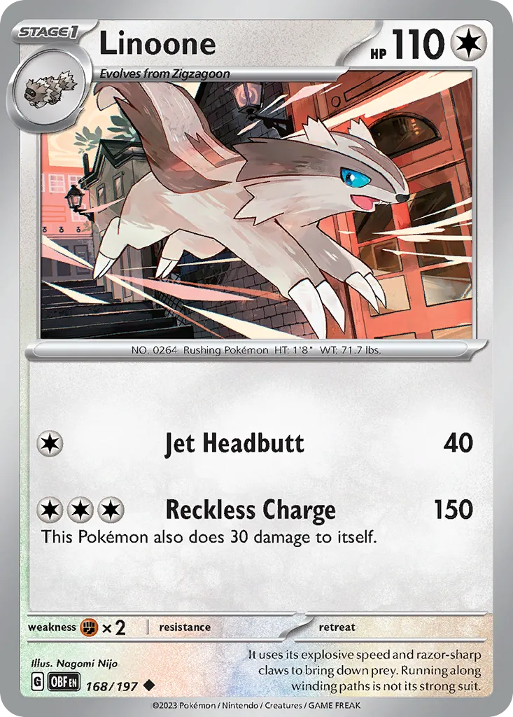 Linoone #168, Obsidian Flames Reverse Holo