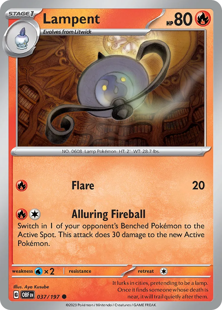 Lampent #37, Obsidian Flames Reverse Holo