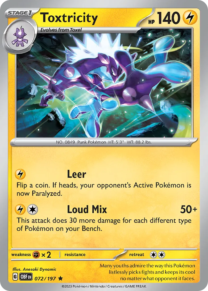 Toxtricity #72, Obsidian Flames Reverse Holo