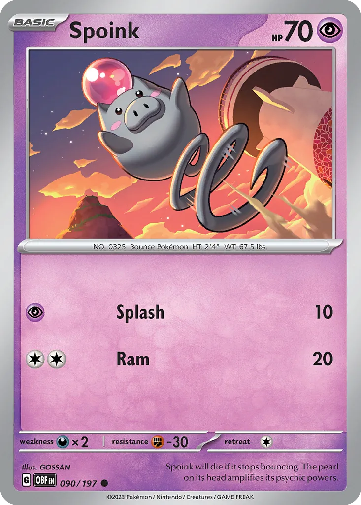 Spoink #90, Obsidian Flames Reverse Holo