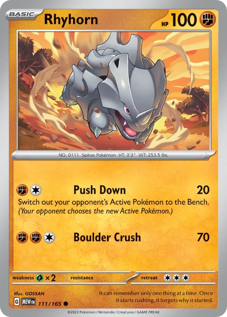 Rhyhorn #111, 151 Reverse Holo