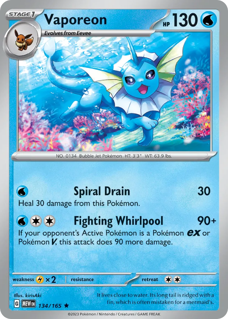 Vaporeon #134, 151 Reverse Holo