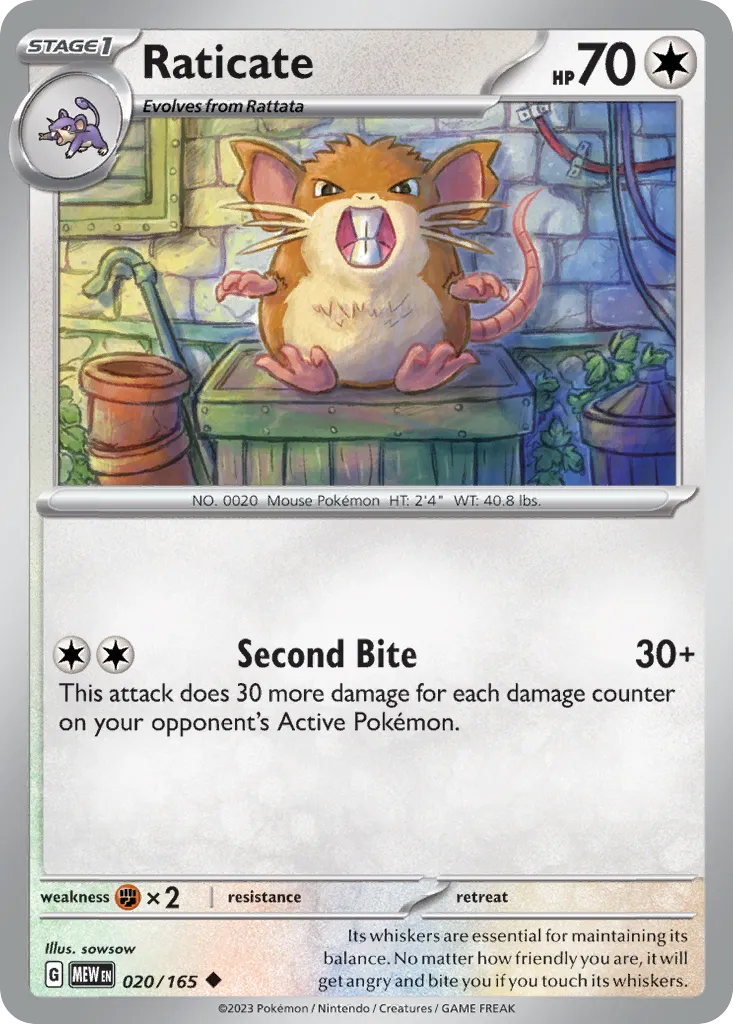 Raticate #20, 151 Reverse Holo