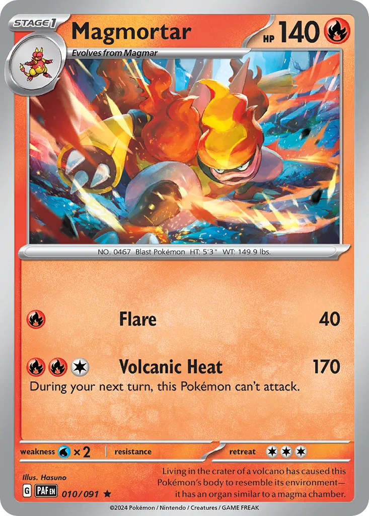Magmortar #10, Paldean Fates Reverse Holo