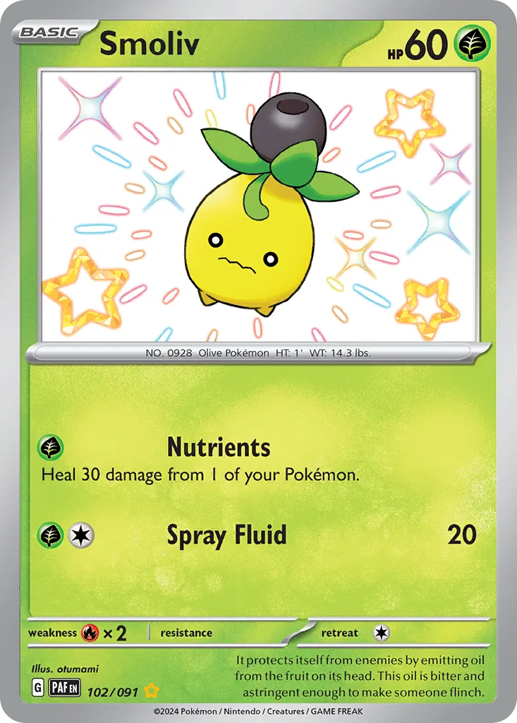 Smoliv #102, Paldean Fates Shiny Rare
