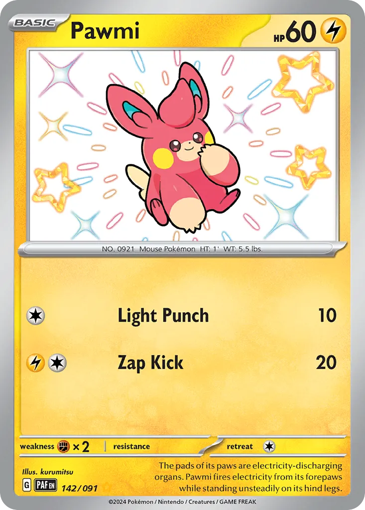 Pawmi #142, Paldean Fates Shiny Rare