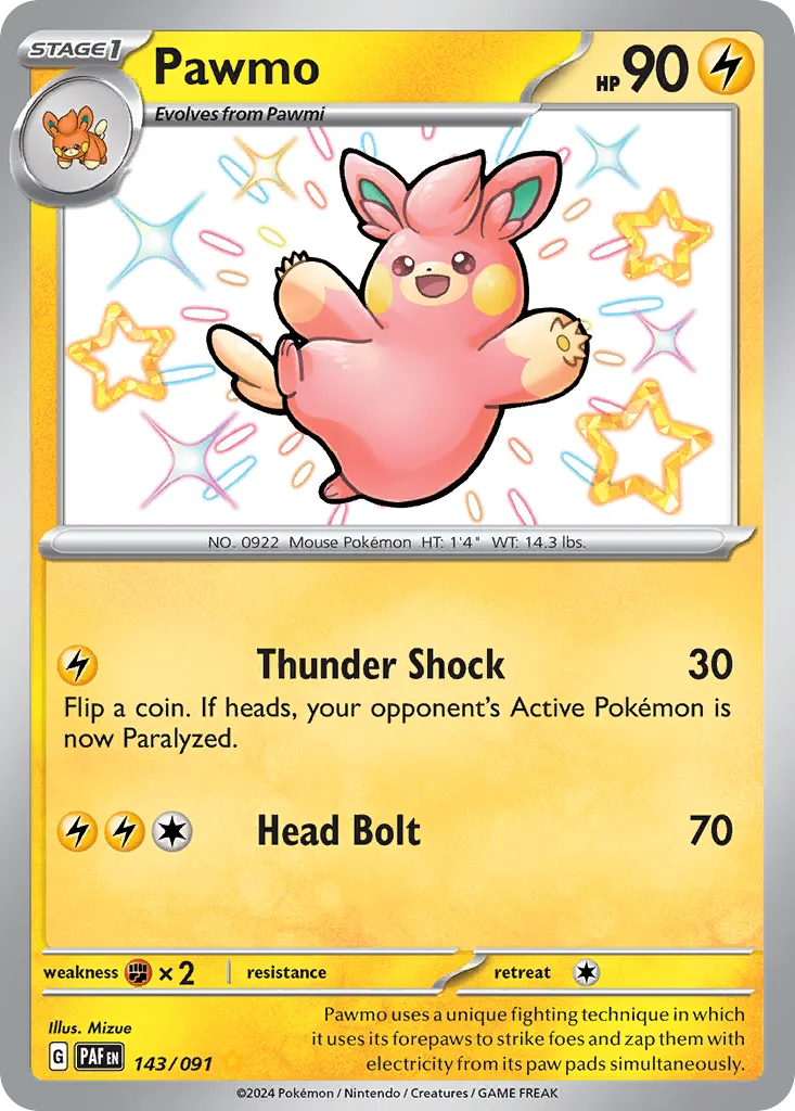 Pawmo #143, Paldean Fates Shiny Rare
