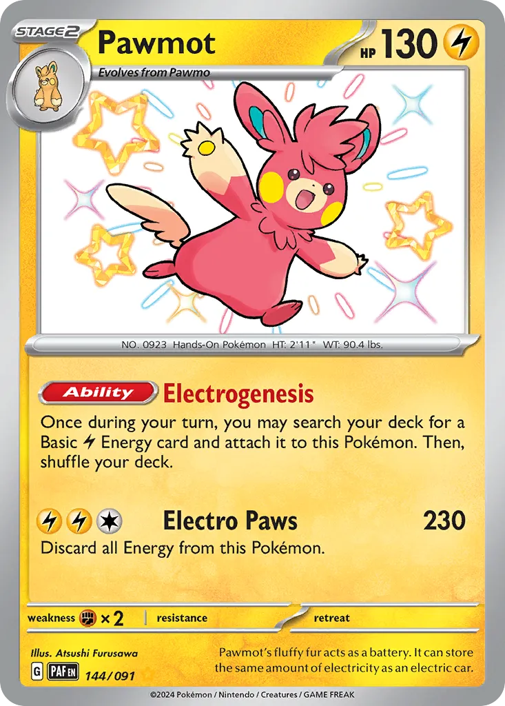 Pawmot #144, Paldean Fates Shiny Rare