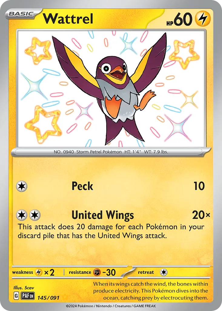 Wattrel #145, Paldean Fates Shiny Rare