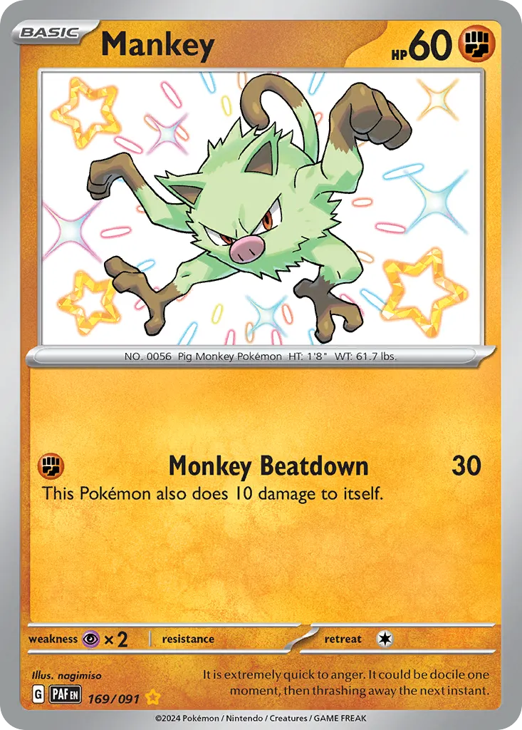 Mankey #169, Paldean Fates Shiny Rare