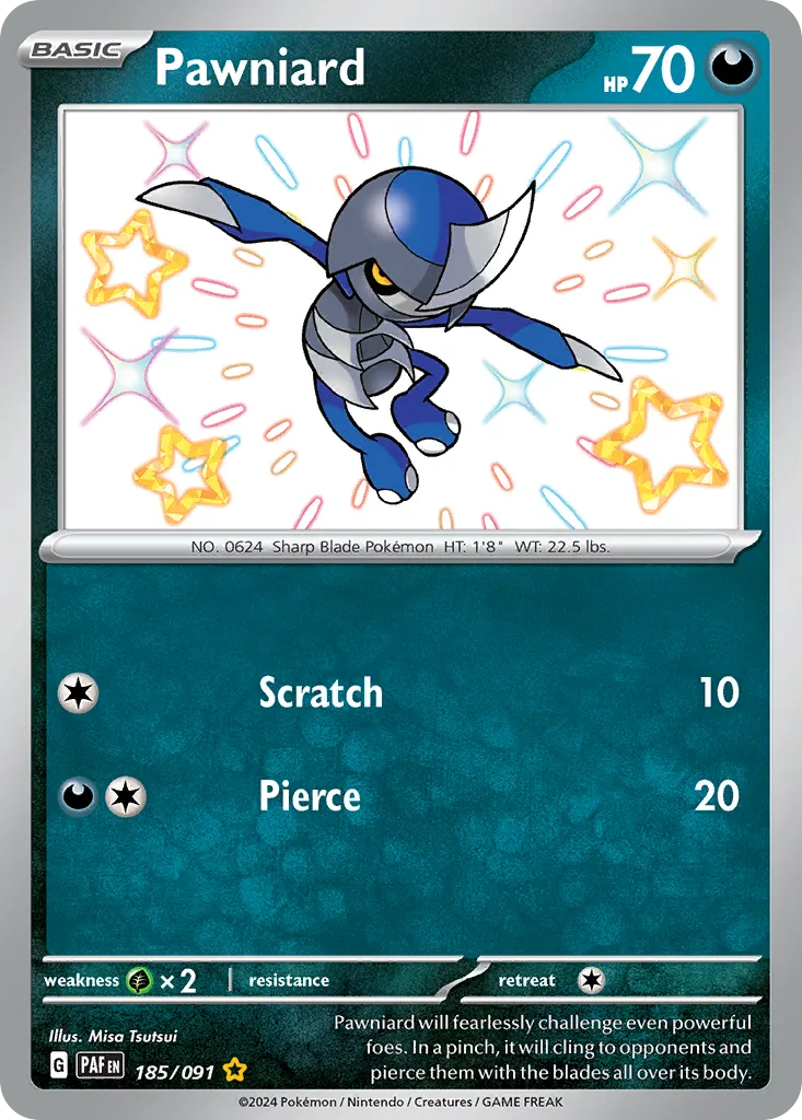 Pawniard #185, Paldean Fates Shiny Rare