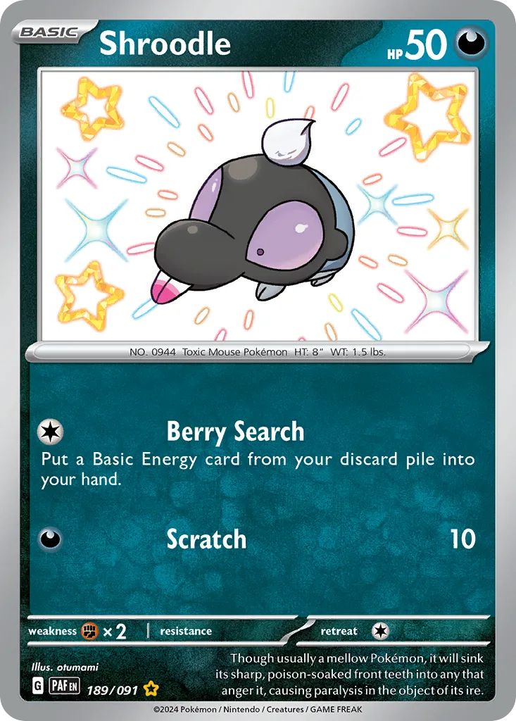 Shroodle #189, Paldean Fates Shiny Rare