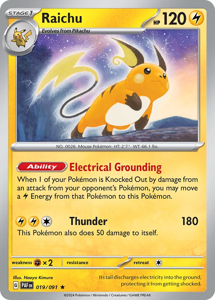 Raichu #19, Paldean Fates Reverse Holo