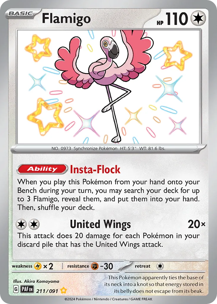 Flamigo #211, Paldean Fates Shiny Rare