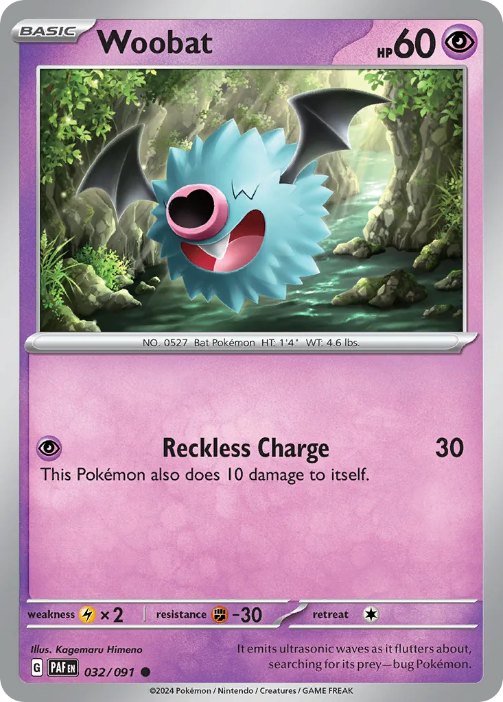 Woobat #32, Paldean Fates Reverse Holo