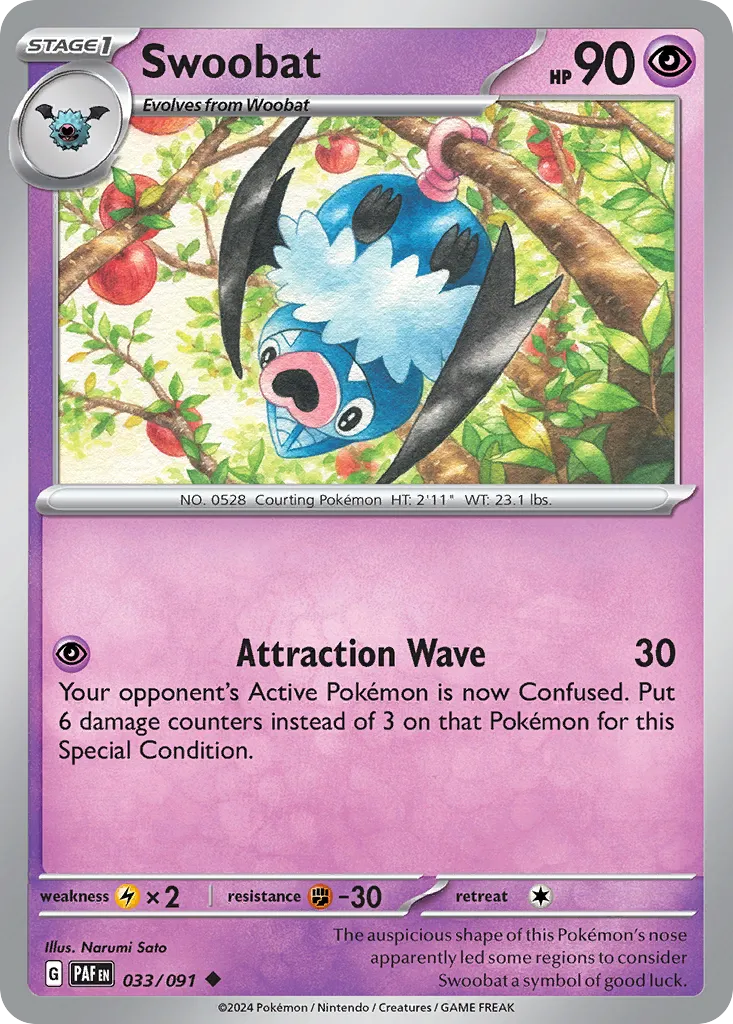 Swoobat #33, Paldean Fates Reverse Holo